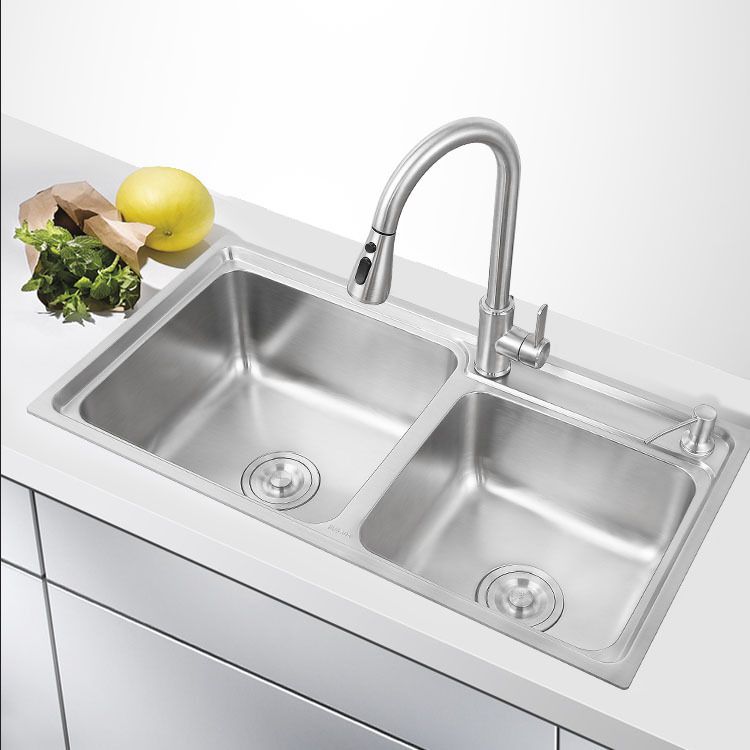 Stainless Steel Kitchen Sink Drop-In Contemporary Style Kitchen Double Sink Clearhalo 'Home Improvement' 'home_improvement' 'home_improvement_kitchen_sinks' 'Kitchen Remodel & Kitchen Fixtures' 'Kitchen Sinks & Faucet Components' 'Kitchen Sinks' 'kitchen_sinks' 1200x1200_9644b697-6f80-489f-a438-dd2f02a6f701