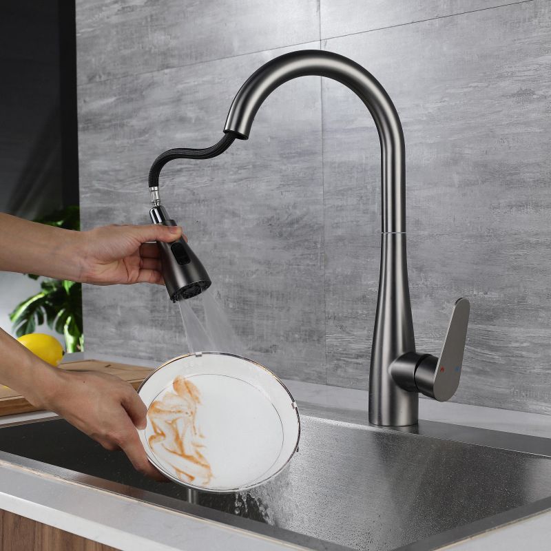 Pull down Kitchen Faucet Single Handle Faucet with Pull out Sprayer Clearhalo 'Home Improvement' 'home_improvement' 'home_improvement_kitchen_faucets' 'Kitchen Faucets' 'Kitchen Remodel & Kitchen Fixtures' 'Kitchen Sinks & Faucet Components' 'kitchen_faucets' 1200x1200_965e38e1-f061-4b7b-bac2-37b605388ed8