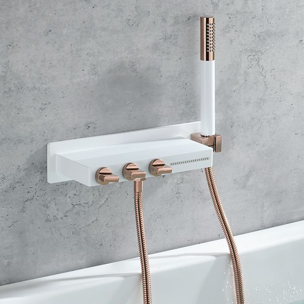 Wall Mount Tub Filler Modern Brass Triple Knob Handle Waterfall Tub Filler with Handshower Clearhalo 'Bathroom Remodel & Bathroom Fixtures' 'Bathtub Faucets' 'bathtub_faucets' 'Home Improvement' 'home_improvement' 'home_improvement_bathtub_faucets' 1200x1200_9683d2ee-4f75-43f2-9f29-20cb3ba99b3f
