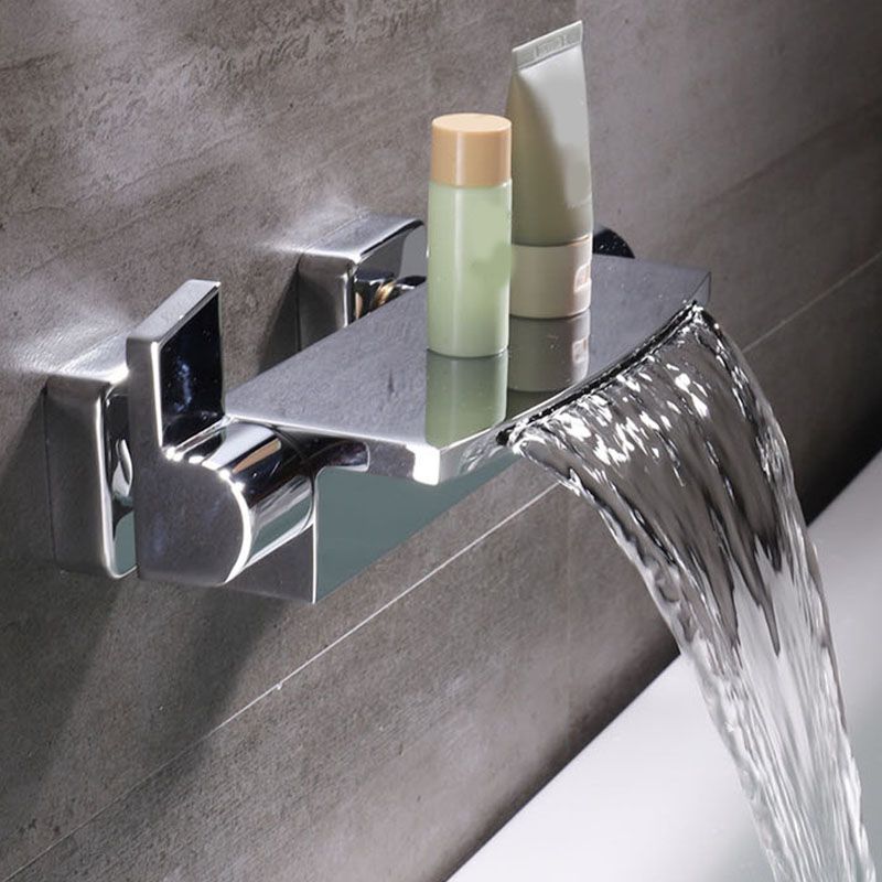 Contemporary Wall Mounted Metal Tub Filler Two Handles Waterfall Tub Faucet Trim Clearhalo 'Bathroom Remodel & Bathroom Fixtures' 'Bathtub Faucets' 'bathtub_faucets' 'Home Improvement' 'home_improvement' 'home_improvement_bathtub_faucets' 1200x1200_968d6830-31b3-4fcc-8126-32c4fcefc5eb