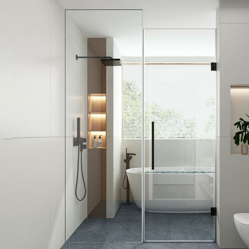 One-shaped Simple Frameless Flat-opening Tempered Glass Shower Door Clearhalo 'Bathroom Remodel & Bathroom Fixtures' 'Home Improvement' 'home_improvement' 'home_improvement_shower_tub_doors' 'Shower and Tub Doors' 'shower_tub_doors' 'Showers & Bathtubs' 1200x1200_96b99156-b7a7-4a6d-a18c-65ee377d239f