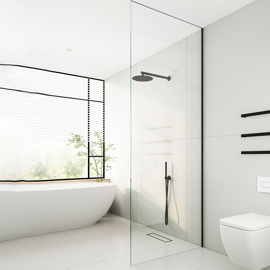 Modern Transparent Fixed Glass Panel Single Fixed Shower Screen Clearhalo 'Bathroom Remodel & Bathroom Fixtures' 'Home Improvement' 'home_improvement' 'home_improvement_shower_tub_doors' 'Shower and Tub Doors' 'shower_tub_doors' 'Showers & Bathtubs' 1200x1200_96bc983f-e114-4010-89eb-1ca9a8844d21