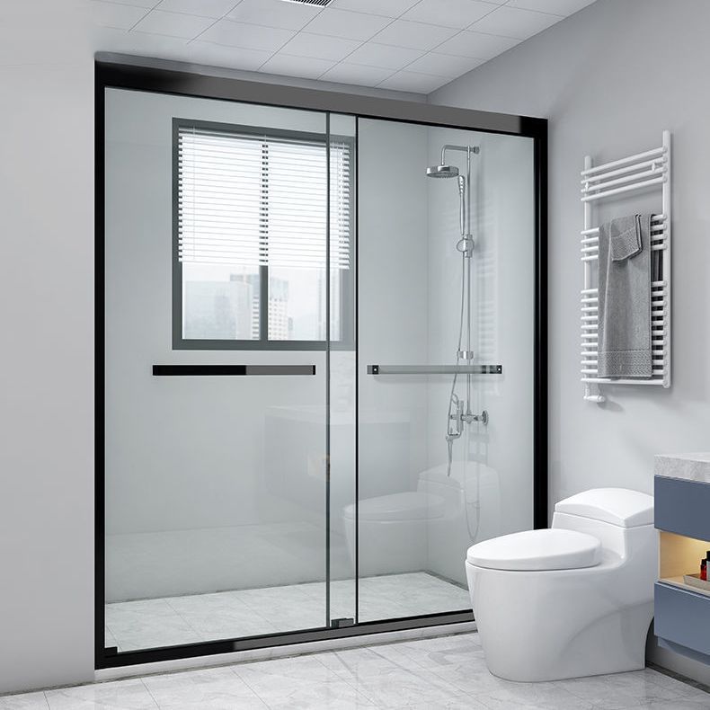 Framed Double Sliding Shower Bath Door Black Tempered Shower Doors Clearhalo 'Bathroom Remodel & Bathroom Fixtures' 'Home Improvement' 'home_improvement' 'home_improvement_shower_tub_doors' 'Shower and Tub Doors' 'shower_tub_doors' 'Showers & Bathtubs' 1200x1200_96f2c25b-f84c-4cb1-bc6b-9695357d7077