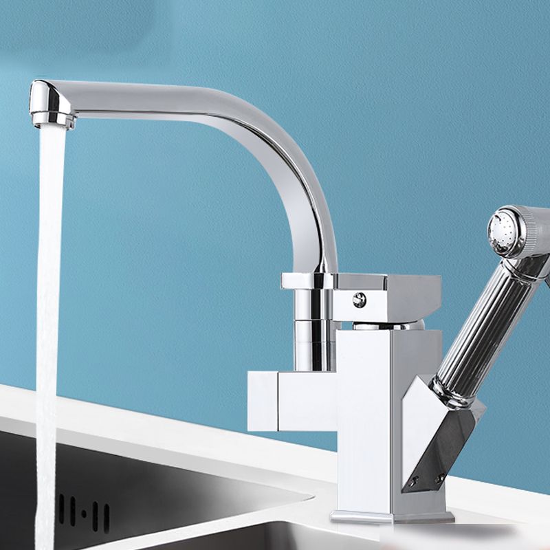 Metal Standard Kitchen Faucet Modern Style Kitchen Faucet with Pull out Sprayer Clearhalo 'Home Improvement' 'home_improvement' 'home_improvement_kitchen_faucets' 'Kitchen Faucets' 'Kitchen Remodel & Kitchen Fixtures' 'Kitchen Sinks & Faucet Components' 'kitchen_faucets' 1200x1200_972c9f22-7efe-49b9-a442-ba170bd6776f