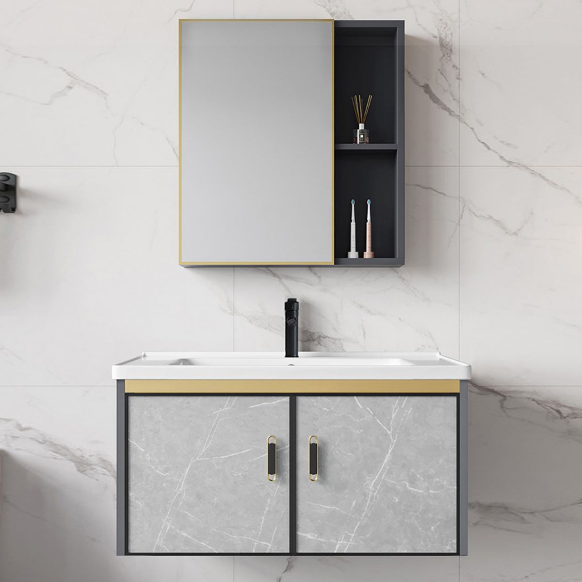 Modern Wall Mount Vanity Set Grey Closed Storage Sink Vanity for Bathroom Clearhalo 'Bathroom Remodel & Bathroom Fixtures' 'Bathroom Vanities' 'bathroom_vanities' 'Home Improvement' 'home_improvement' 'home_improvement_bathroom_vanities' 1200x1200_9741787c-ef21-430c-a2f4-f6f251c8e8ad