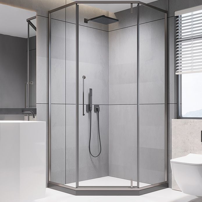 Contemporary Shower Stall Clear Neo-Angle Semi-Frameless Shower Stall Clearhalo 'Bathroom Remodel & Bathroom Fixtures' 'Home Improvement' 'home_improvement' 'home_improvement_shower_stalls_enclosures' 'Shower Stalls & Enclosures' 'shower_stalls_enclosures' 'Showers & Bathtubs' 1200x1200_9742b461-ac52-4a43-9c77-25b2b4e8adbc