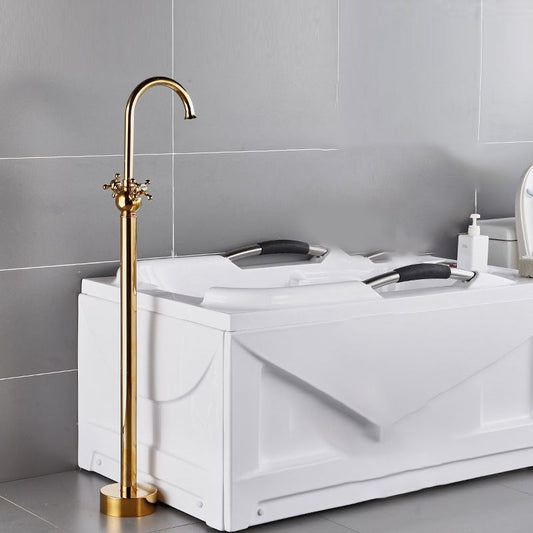 Modern Gold Bath Faucet Trim Floor Mounted High Arc Tub Faucet Clearhalo 'Bathroom Remodel & Bathroom Fixtures' 'Bathtub Faucets' 'bathtub_faucets' 'Home Improvement' 'home_improvement' 'home_improvement_bathtub_faucets' 1200x1200_97613d1c-4e1f-4631-8a5b-0e7bd63d2b14