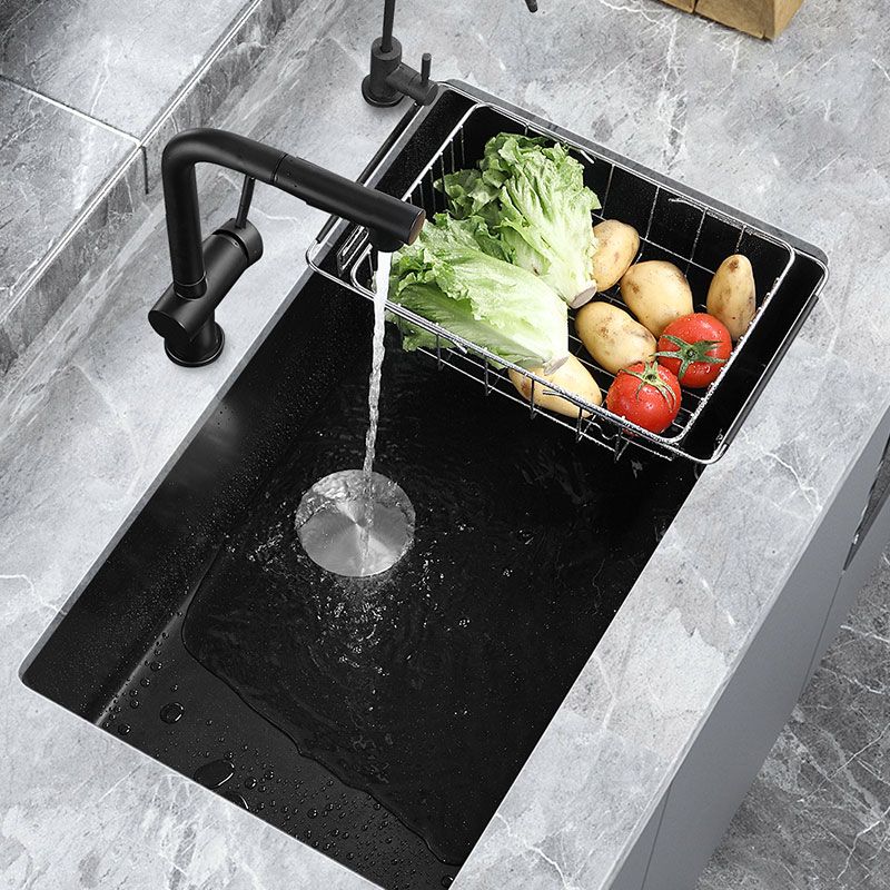 Contemporary Black Sink Single Bowl Overflow Hole Kitchen Sink with Faucet Clearhalo 'Home Improvement' 'home_improvement' 'home_improvement_kitchen_sinks' 'Kitchen Remodel & Kitchen Fixtures' 'Kitchen Sinks & Faucet Components' 'Kitchen Sinks' 'kitchen_sinks' 1200x1200_97645bdb-4158-4cc6-9e34-aa37855277c4