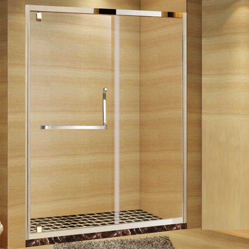 Glass and Metal Shower Bath Door Simple One-Line Shower Door Clearhalo 'Bathroom Remodel & Bathroom Fixtures' 'Home Improvement' 'home_improvement' 'home_improvement_shower_tub_doors' 'Shower and Tub Doors' 'shower_tub_doors' 'Showers & Bathtubs' 1200x1200_978508d0-a3a4-4062-b6bf-46ea9406d021