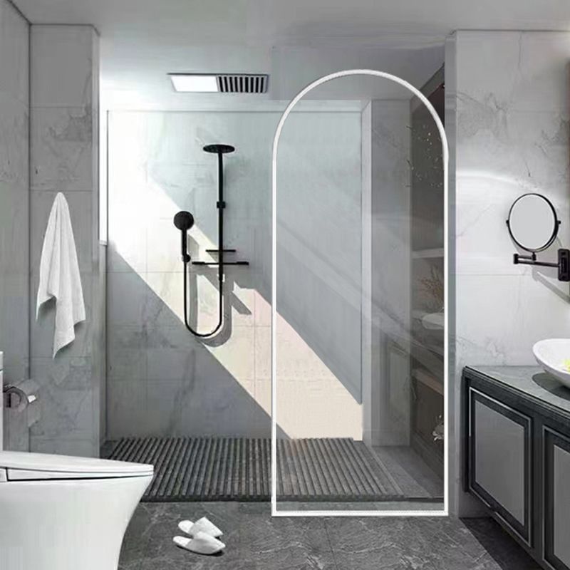 White Shower Door Frame Single Fixed Frosted Tempered Shower Bath Door Clearhalo 'Bathroom Remodel & Bathroom Fixtures' 'Home Improvement' 'home_improvement' 'home_improvement_shower_tub_doors' 'Shower and Tub Doors' 'shower_tub_doors' 'Showers & Bathtubs' 1200x1200_978e87af-3756-481a-aa32-32fffa6f2b4d
