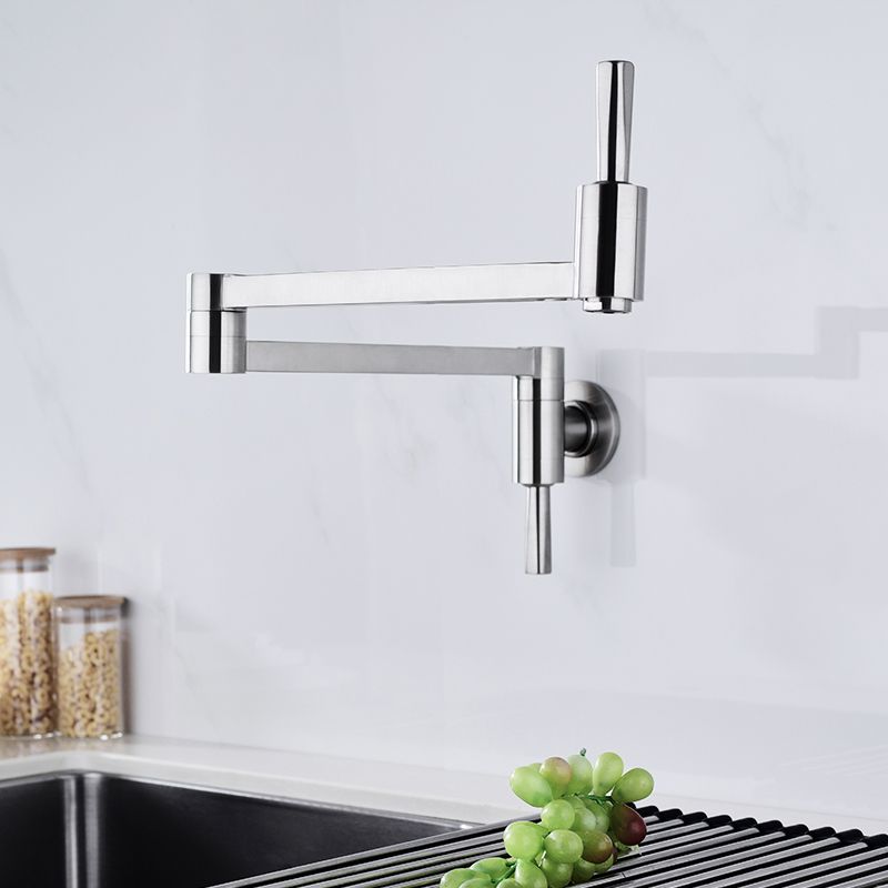 Modern Bridge-Style Kitchen Faucet 1-Hole Wall Mounted Pot Filler Faucet Clearhalo 'Home Improvement' 'home_improvement' 'home_improvement_kitchen_faucets' 'Kitchen Faucets' 'Kitchen Remodel & Kitchen Fixtures' 'Kitchen Sinks & Faucet Components' 'kitchen_faucets' 1200x1200_97c3ce53-c005-4d8f-ae7c-73dc61596d74