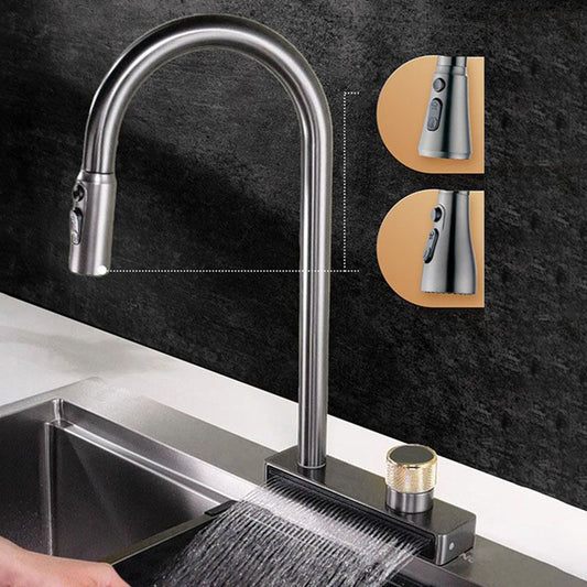 High Arch Waterfall Kitchen Faucet Swivel Spout with Pull Out Sprayer Clearhalo 'Home Improvement' 'home_improvement' 'home_improvement_kitchen_faucets' 'Kitchen Faucets' 'Kitchen Remodel & Kitchen Fixtures' 'Kitchen Sinks & Faucet Components' 'kitchen_faucets' 1200x1200_97d1f33f-8879-4bb4-a671-77997101c217