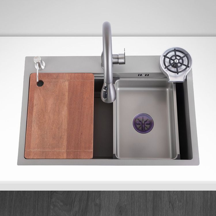 Grey Kitchen Sink Cutting Board Single Bowl Stainless Steel Top-Mount Kitchen Sink Clearhalo 'Home Improvement' 'home_improvement' 'home_improvement_kitchen_sinks' 'Kitchen Remodel & Kitchen Fixtures' 'Kitchen Sinks & Faucet Components' 'Kitchen Sinks' 'kitchen_sinks' 1200x1200_97f96972-b195-43d0-a811-d5a51e8f5ba2