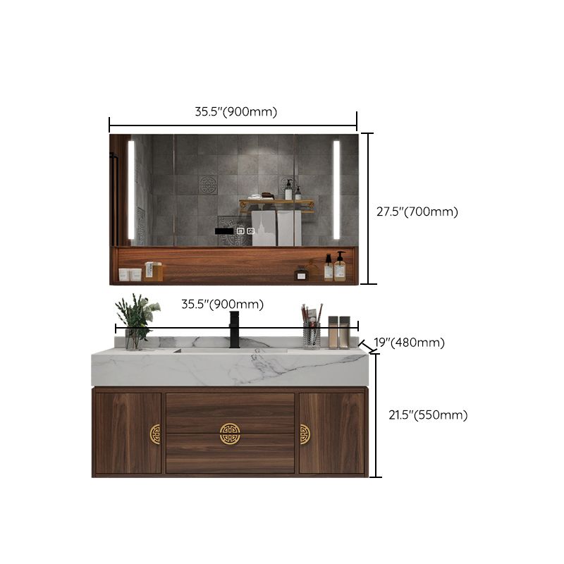 Wood Frame Vanity 2 Drawers Wall Mount Single Sink Rectangle Bathroom Vanity with Mirror Clearhalo 'Bathroom Remodel & Bathroom Fixtures' 'Bathroom Vanities' 'bathroom_vanities' 'Home Improvement' 'home_improvement' 'home_improvement_bathroom_vanities' 1200x1200_98347352-f298-43a7-a52d-28682fb83c29