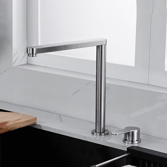 Modern Stainless Steel Kitchen Faucet with Single Handle Lead Free Faucet Clearhalo 'Home Improvement' 'home_improvement' 'home_improvement_kitchen_faucets' 'Kitchen Faucets' 'Kitchen Remodel & Kitchen Fixtures' 'Kitchen Sinks & Faucet Components' 'kitchen_faucets' 1200x1200_9846501d-1c94-4cb6-b457-8440f9aeb3c3