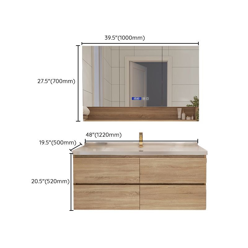 Drawers Bath Vanity Wood Mirror Rectangle Single Sink Wall Mount Vanity Set Clearhalo 'Bathroom Remodel & Bathroom Fixtures' 'Bathroom Vanities' 'bathroom_vanities' 'Home Improvement' 'home_improvement' 'home_improvement_bathroom_vanities' 1200x1200_985c47de-9d64-4f2f-a918-e7c30a3d6230