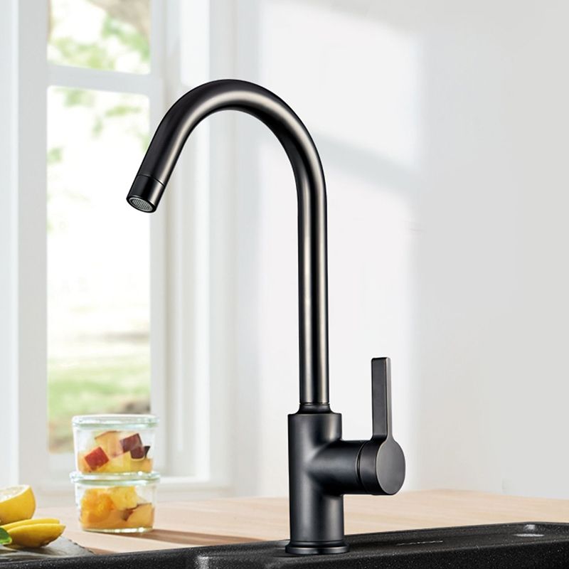 Modern Style Bar Faucet Copper Lever Handle Gooseneck Bar Faucet in Black Clearhalo 'Home Improvement' 'home_improvement' 'home_improvement_kitchen_faucets' 'Kitchen Faucets' 'Kitchen Remodel & Kitchen Fixtures' 'Kitchen Sinks & Faucet Components' 'kitchen_faucets' 1200x1200_98696d3d-f3f6-493e-a2b1-db8980771965