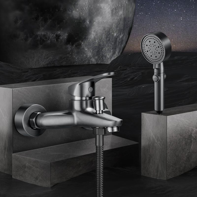 Low Arc Tub Faucet Hose Wall Mounted Single Lever Handle Tub Filler with Handshower Clearhalo 'Bathroom Remodel & Bathroom Fixtures' 'Bathtub Faucets' 'bathtub_faucets' 'Home Improvement' 'home_improvement' 'home_improvement_bathtub_faucets' 1200x1200_9870fc54-b46d-4b2b-a0dc-071e41076315