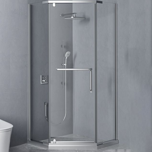 Narrow Edge Semi Frameless Pivot Shower Door Tempered Glass Shower Door Clearhalo 'Bathroom Remodel & Bathroom Fixtures' 'Home Improvement' 'home_improvement' 'home_improvement_shower_tub_doors' 'Shower and Tub Doors' 'shower_tub_doors' 'Showers & Bathtubs' 1200x1200_988a4354-9c60-437e-ada1-fb2f68aa5507