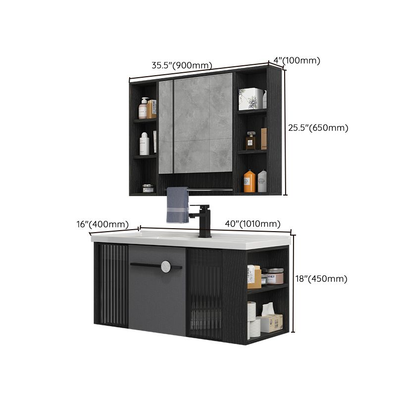 Modern Wall Mount Bathroom Vanity Black Glass Single-Sink Rectangular Vanity Sink Clearhalo 'Bathroom Remodel & Bathroom Fixtures' 'Bathroom Vanities' 'bathroom_vanities' 'Home Improvement' 'home_improvement' 'home_improvement_bathroom_vanities' 1200x1200_98b4db0b-5d27-4ba6-a54f-4962d97861d5