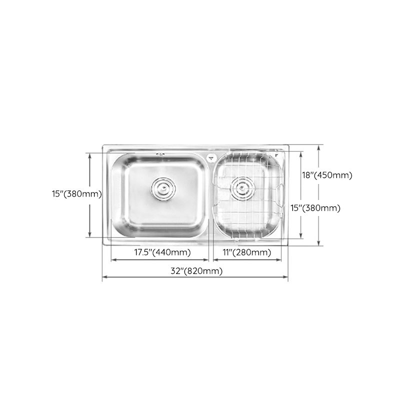 Rectangle 2 Holes Kitchen Sink Stainless Steel Double Basin Sink Clearhalo 'Home Improvement' 'home_improvement' 'home_improvement_kitchen_sinks' 'Kitchen Remodel & Kitchen Fixtures' 'Kitchen Sinks & Faucet Components' 'Kitchen Sinks' 'kitchen_sinks' 1200x1200_98c744f7-0fbb-4700-955e-27bb77db8902