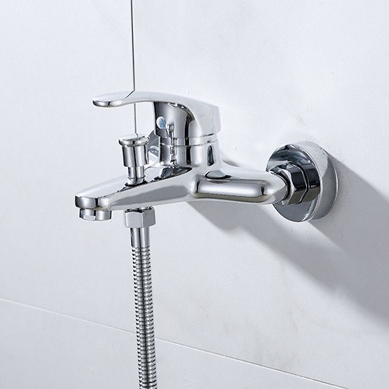 Modern Silver Tub Spout One Handle and Two Hole Brass Wall Mounted Faucet Clearhalo 'Bathroom Remodel & Bathroom Fixtures' 'Bathtub Faucets' 'bathtub_faucets' 'Home Improvement' 'home_improvement' 'home_improvement_bathtub_faucets' 1200x1200_98ec3306-7b74-485f-8e8a-c4e4158c00ad