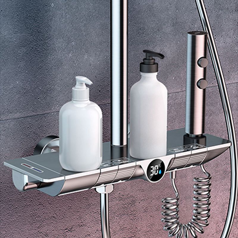 Grey Shower Set Thermostatic Button Intelligent Digital Display Bathroom Rain Shower Head Clearhalo 'Bathroom Remodel & Bathroom Fixtures' 'Home Improvement' 'home_improvement' 'home_improvement_shower_faucets' 'Shower Faucets & Systems' 'shower_faucets' 'Showers & Bathtubs Plumbing' 'Showers & Bathtubs' 1200x1200_99019a1d-e892-4008-8b3b-41316b292262