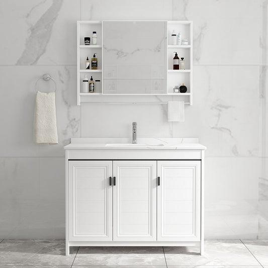 Freestanding Bathroom Vanity Single Sink White Modern Rectangular Vanity Set Clearhalo 'Bathroom Remodel & Bathroom Fixtures' 'Bathroom Vanities' 'bathroom_vanities' 'Home Improvement' 'home_improvement' 'home_improvement_bathroom_vanities' 1200x1200_99097e40-035b-445f-b1f7-103aa243fa3c