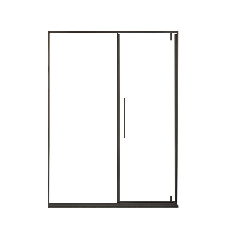 Black Full Frame One-line Pivot Door, Tempered Glass Shower Door Clearhalo 'Bathroom Remodel & Bathroom Fixtures' 'Home Improvement' 'home_improvement' 'home_improvement_shower_tub_doors' 'Shower and Tub Doors' 'shower_tub_doors' 'Showers & Bathtubs' 1200x1200_993001a6-1046-4aa7-b94f-ee6e19093980