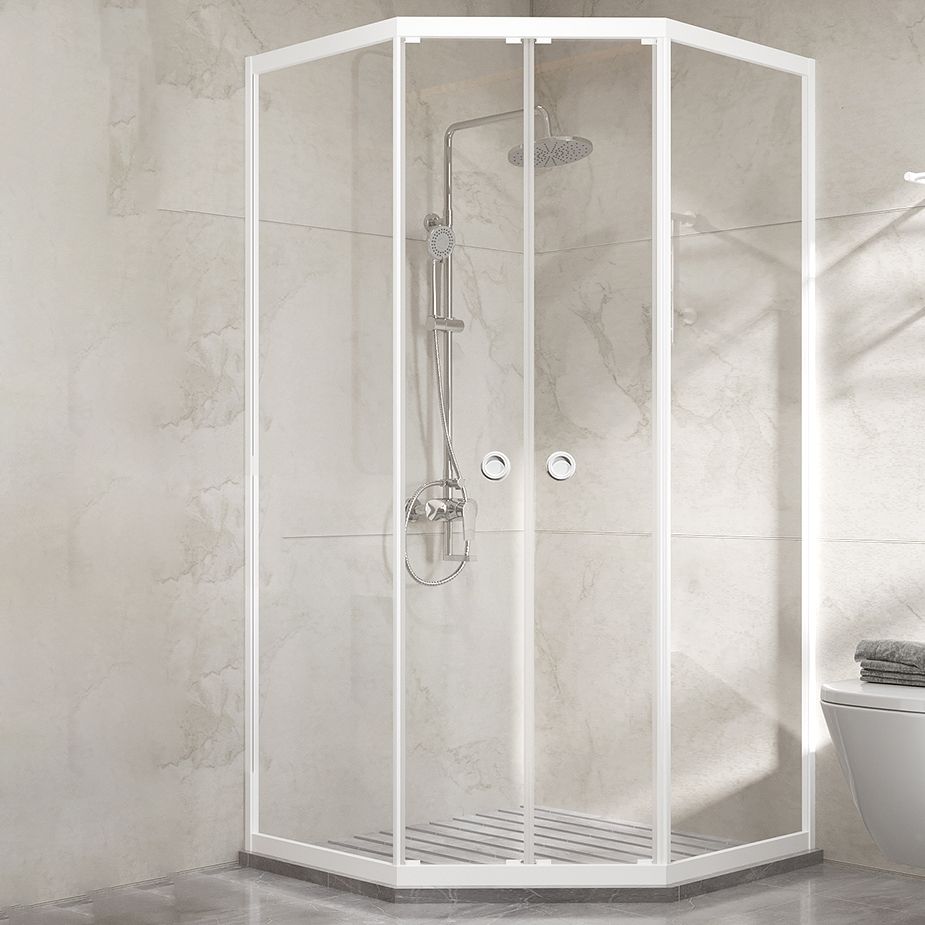 Neo-Angle Clear Tempered Shower Enclosure Framed Double Sliding Shower Kit Clearhalo 'Bathroom Remodel & Bathroom Fixtures' 'Home Improvement' 'home_improvement' 'home_improvement_shower_stalls_enclosures' 'Shower Stalls & Enclosures' 'shower_stalls_enclosures' 'Showers & Bathtubs' 1200x1200_99393a8f-3536-4651-ba86-f6c83bfe24b9