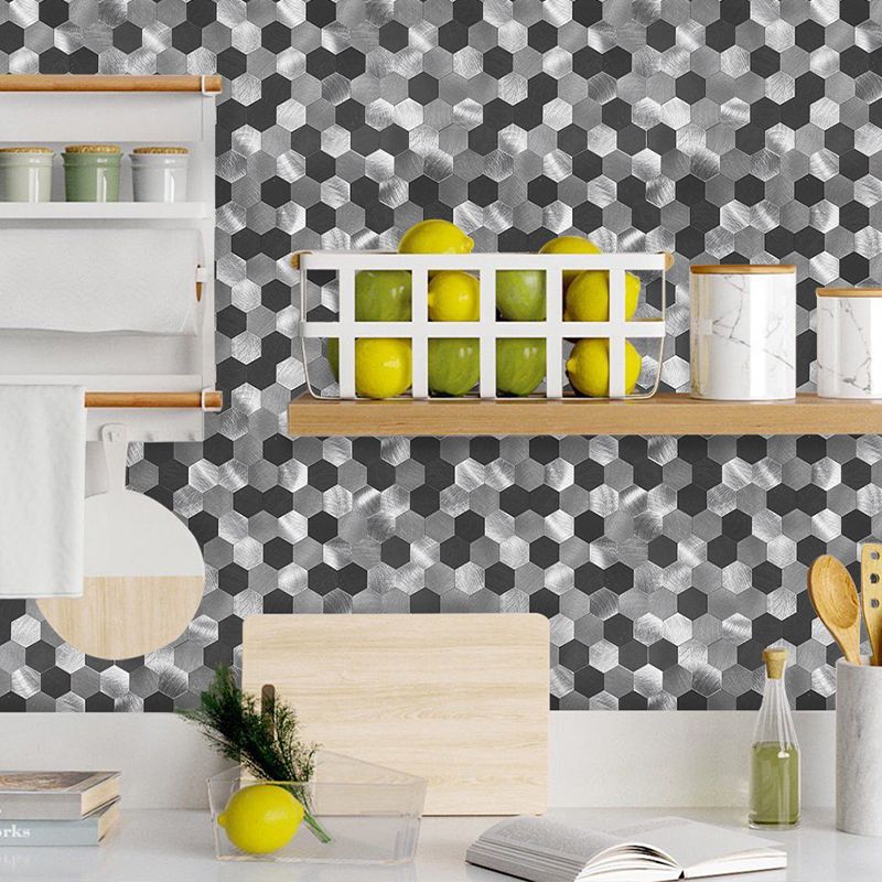 Hexagonal Mosaic Tile Metal Peel and Stick Tiles for Kitchen and Bathroom, 11.8"x 11.8" Clearhalo 'Flooring 'Home Improvement' 'home_improvement' 'home_improvement_peel_stick_blacksplash' 'Peel & Stick Backsplash Tile' 'peel_stick_blacksplash' 'Walls & Ceilings' Walls and Ceiling' 1200x1200_994ca074-3996-40be-aba6-5da1e975d913