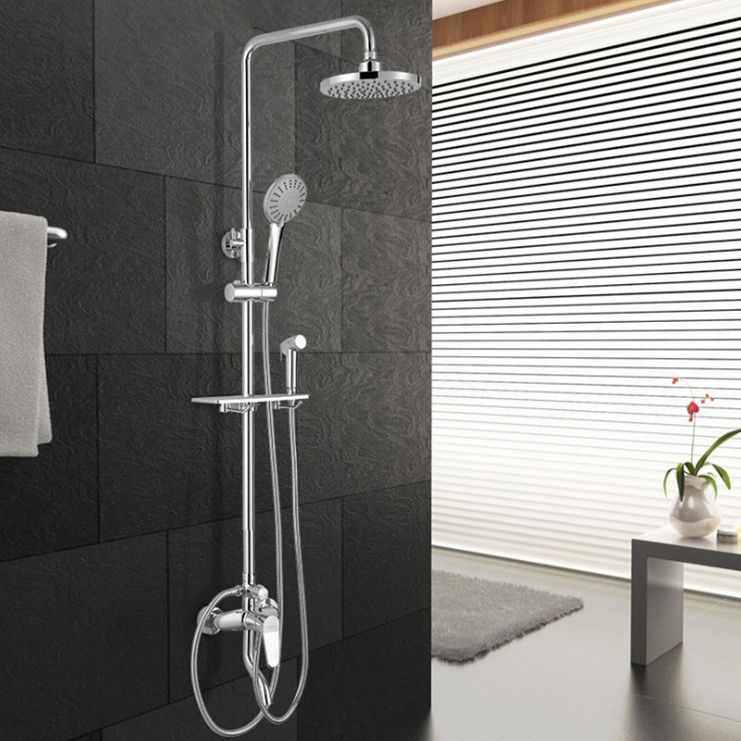 Stainless Steel Shower System Wall Mounted Round Lever Handle Shower System with Riser Clearhalo 'Bathroom Remodel & Bathroom Fixtures' 'Home Improvement' 'home_improvement' 'home_improvement_shower_faucets' 'Shower Faucets & Systems' 'shower_faucets' 'Showers & Bathtubs Plumbing' 'Showers & Bathtubs' 1200x1200_9984750b-eb6e-45a9-8cf2-312e2b9c66aa