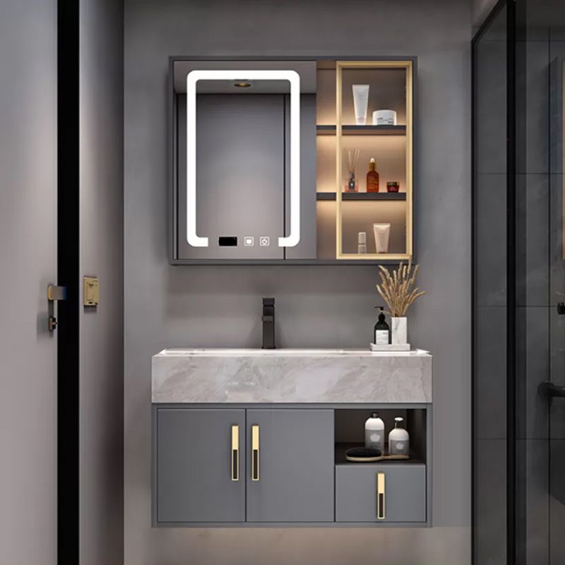 Glam Bathroom Sink Vanity Carrara Marble with Mirror and Standalone Cabinet Vanity Set Clearhalo 'Bathroom Remodel & Bathroom Fixtures' 'Bathroom Vanities' 'bathroom_vanities' 'Home Improvement' 'home_improvement' 'home_improvement_bathroom_vanities' 1200x1200_998968a4-7cde-4f63-8e1a-9b5f60dc8c38