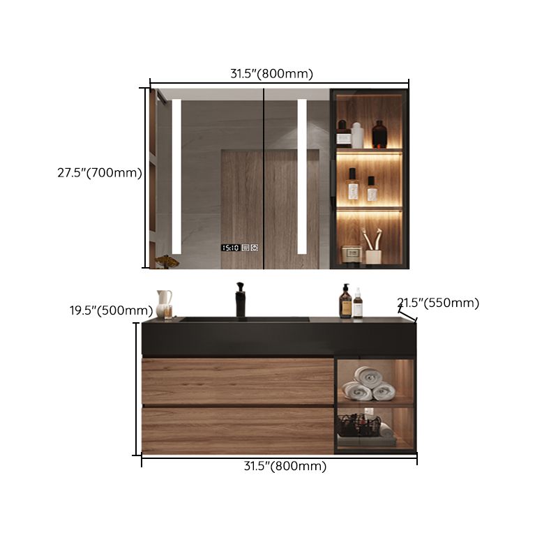 Waterproof Vanity Single Sink Drawers Wood Frame Wall-Mounted Vanity with Mirror Clearhalo 'Bathroom Remodel & Bathroom Fixtures' 'Bathroom Vanities' 'bathroom_vanities' 'Home Improvement' 'home_improvement' 'home_improvement_bathroom_vanities' 1200x1200_99ab5b27-1ea3-4193-9d86-ed16bc3cfe87