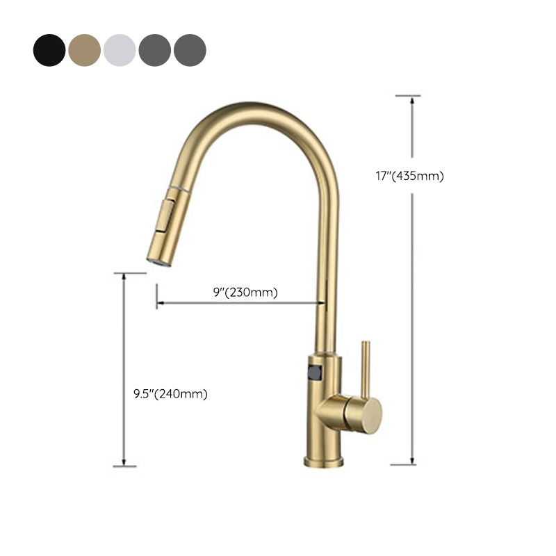 Modern Style Kitchen Faucet Stainless Steel Single Handle Retractable Kitchen Faucet Clearhalo 'Home Improvement' 'home_improvement' 'home_improvement_kitchen_faucets' 'Kitchen Faucets' 'Kitchen Remodel & Kitchen Fixtures' 'Kitchen Sinks & Faucet Components' 'kitchen_faucets' 1200x1200_99cc1431-c507-4529-b131-5a791842df6f