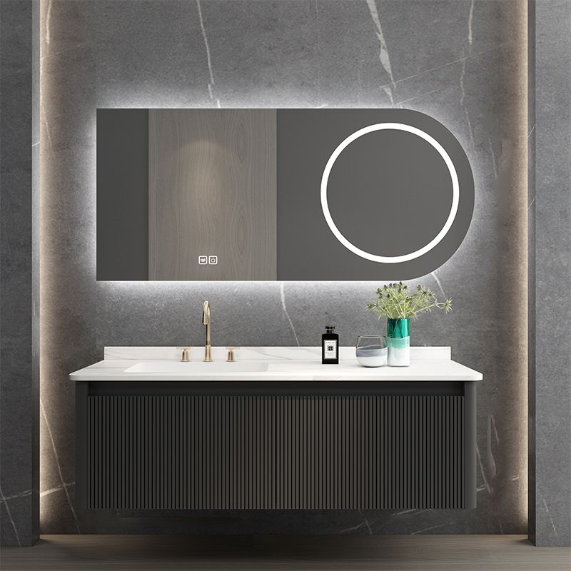 Gorgeous Black Sink Vanity Wooden Wall-Mounted Bathroom Vanity Cabinet with Mirror Clearhalo 'Bathroom Remodel & Bathroom Fixtures' 'Bathroom Vanities' 'bathroom_vanities' 'Home Improvement' 'home_improvement' 'home_improvement_bathroom_vanities' 1200x1200_99ce323c-e8da-4d8d-a4db-4df675453437