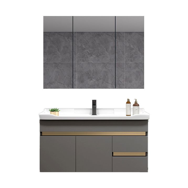 Scratch Resistant Bath Vanity Grey Drawers Wood Frame Mirror Wall Mount 2 Doors Vanity Clearhalo 'Bathroom Remodel & Bathroom Fixtures' 'Bathroom Vanities' 'bathroom_vanities' 'Home Improvement' 'home_improvement' 'home_improvement_bathroom_vanities' 1200x1200_99def04b-2161-4325-b3a0-8f7eff1d7680