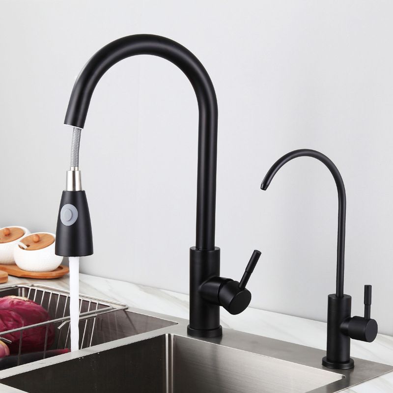 Kitchen Faucet Cold and Hot Controlled Rod Handle Stainless Black Kitchen Faucet Clearhalo 'Home Improvement' 'home_improvement' 'home_improvement_kitchen_faucets' 'Kitchen Faucets' 'Kitchen Remodel & Kitchen Fixtures' 'Kitchen Sinks & Faucet Components' 'kitchen_faucets' 1200x1200_99f05424-5e10-4b58-8ecd-06b11c59383d