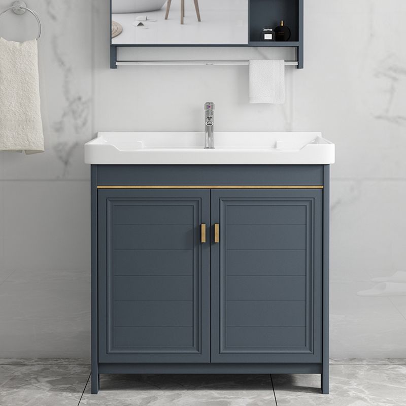Single Blue Freestanding Bathroom Vanity Modern Metal Base Bath Vanity Clearhalo 'Bathroom Remodel & Bathroom Fixtures' 'Bathroom Vanities' 'bathroom_vanities' 'Home Improvement' 'home_improvement' 'home_improvement_bathroom_vanities' 1200x1200_99fd88fa-5eb2-423a-ae6d-486465f46bb0