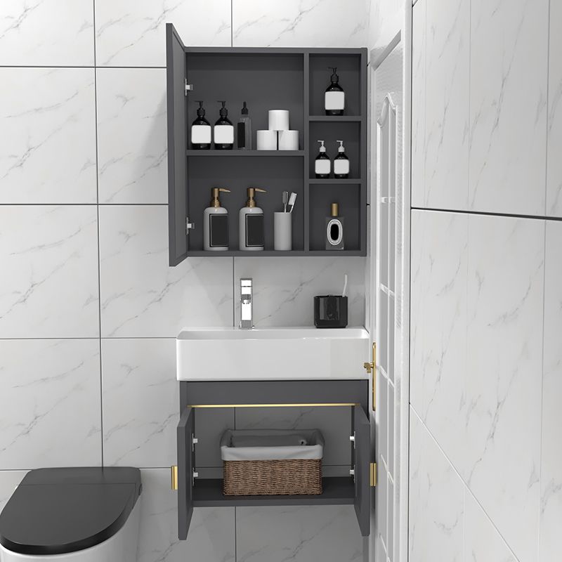 Glam Single Ceramic Top Vanity Oval Wall Mount Vanity Set with Mirror Clearhalo 'Bathroom Remodel & Bathroom Fixtures' 'Bathroom Vanities' 'bathroom_vanities' 'Home Improvement' 'home_improvement' 'home_improvement_bathroom_vanities' 1200x1200_9a2a516f-c287-44f5-b93e-d17f21e89635