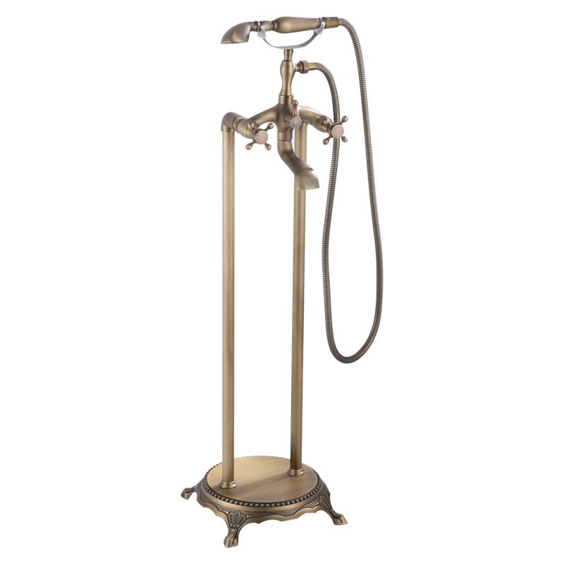 Floor Mounted Metal Clawfoot Tub Faucet Double Handles Freestanding Bathtub Faucet Clearhalo 'Bathroom Remodel & Bathroom Fixtures' 'Bathtub Faucets' 'bathtub_faucets' 'Home Improvement' 'home_improvement' 'home_improvement_bathtub_faucets' 1200x1200_9a3ba483-5058-4563-99be-8a27183bf560