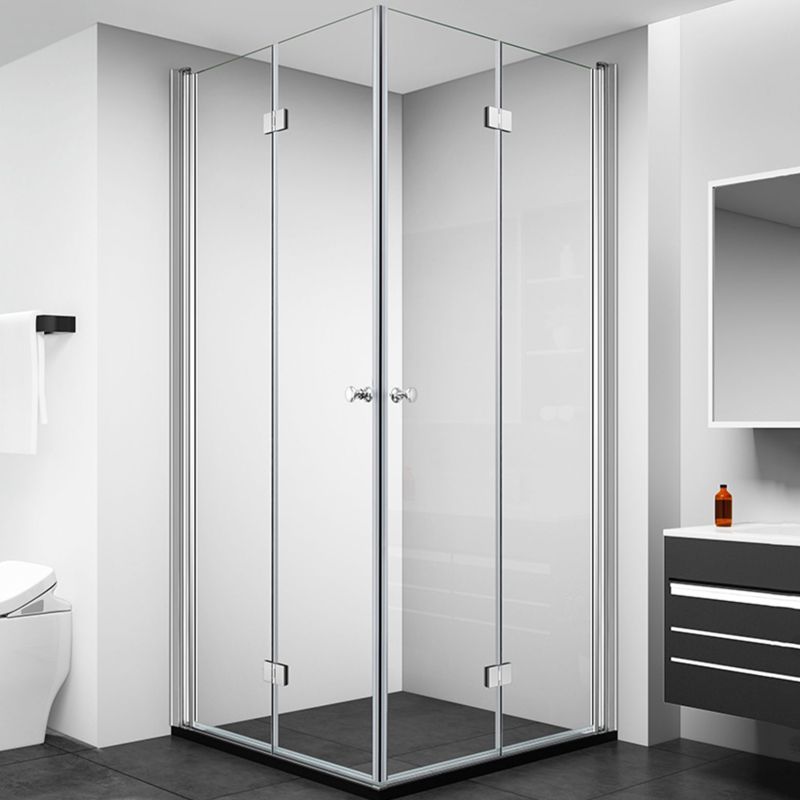 Silver Tempered Glass Folding Hinge Frameless Shower Bath Door Clearhalo 'Bathroom Remodel & Bathroom Fixtures' 'Home Improvement' 'home_improvement' 'home_improvement_shower_tub_doors' 'Shower and Tub Doors' 'shower_tub_doors' 'Showers & Bathtubs' 1200x1200_9a791263-f03c-4131-bca3-39e0083cd721