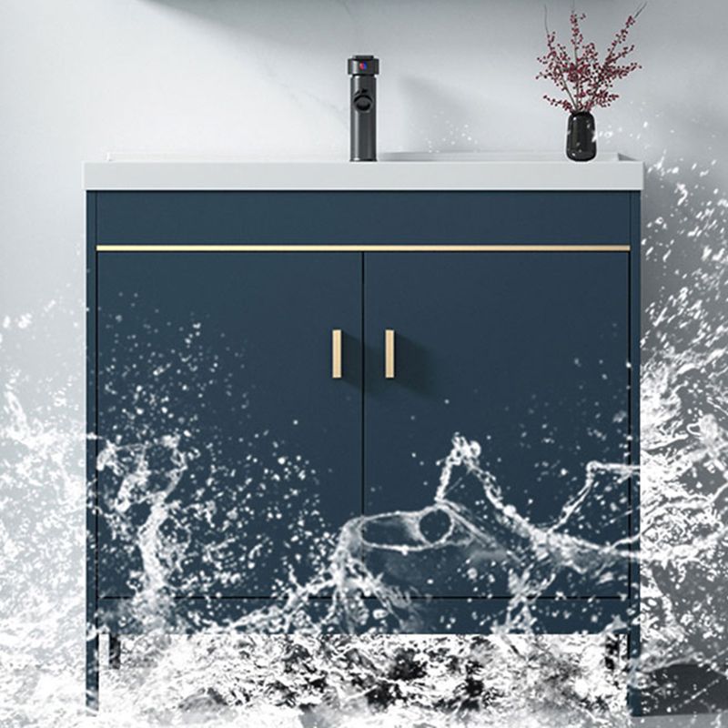 Blue Bath Vanity Hardware Glam Metal Freestanding Bathroom Vanity Set with Mirror Clearhalo 'Bathroom Remodel & Bathroom Fixtures' 'Bathroom Vanities' 'bathroom_vanities' 'Home Improvement' 'home_improvement' 'home_improvement_bathroom_vanities' 1200x1200_9ab18cf4-2304-498b-8380-0032958c8d9a