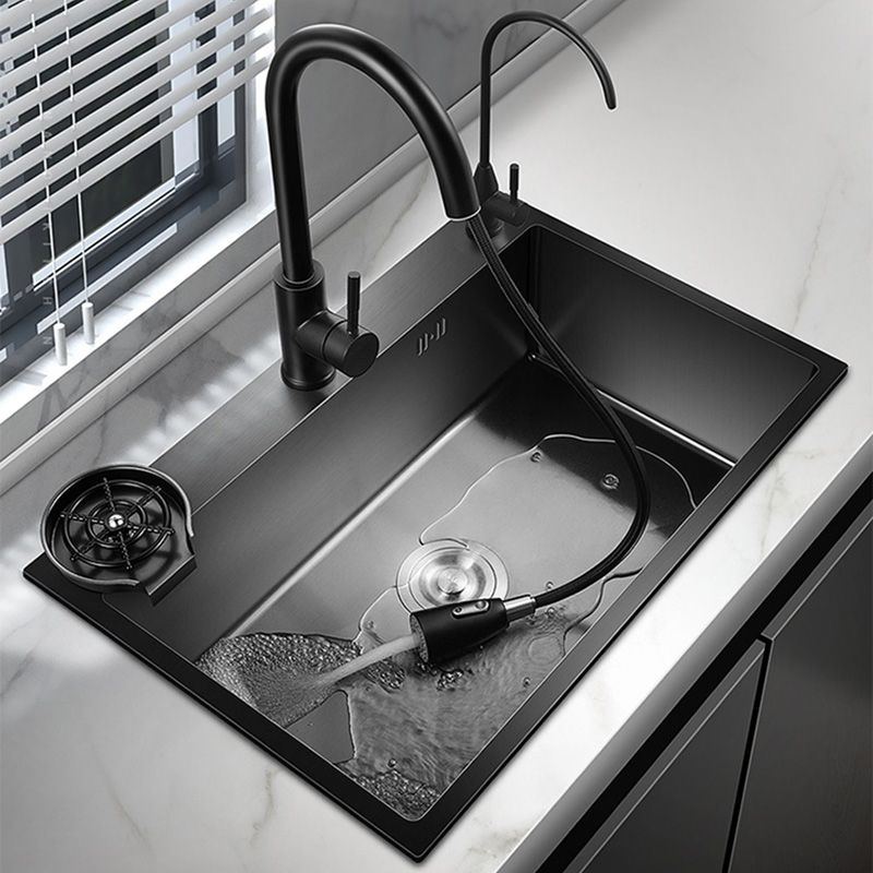 Black Stainless Steel Kitchen Sink Single Bowl Sink with Basket ...