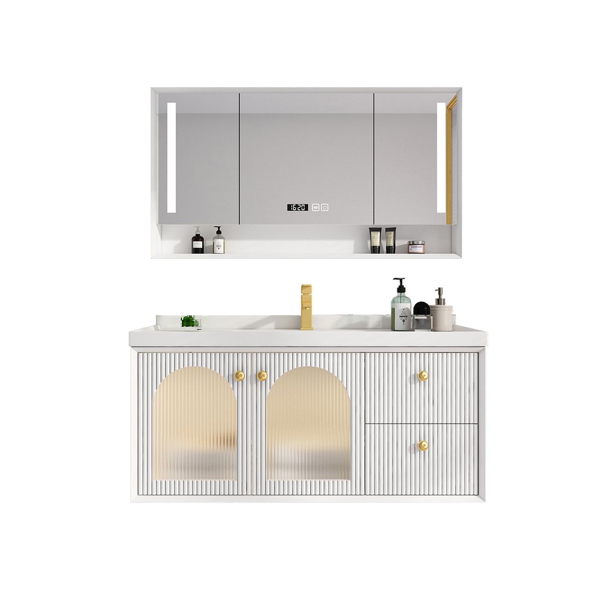 Wall Mount Bath Vanity Wood Frame Soft Close Door Single Sink White Vanity with Mirror Clearhalo 'Bathroom Remodel & Bathroom Fixtures' 'Bathroom Vanities' 'bathroom_vanities' 'Home Improvement' 'home_improvement' 'home_improvement_bathroom_vanities' 1200x1200_9ac9b39b-8da5-4c71-b457-9173990c90d1