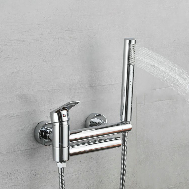Lever Handle Tub Faucet Wall Mount Shower Hose Swivel Spout Bath Filler with Handshower Clearhalo 'Bathroom Remodel & Bathroom Fixtures' 'Bathtub Faucets' 'bathtub_faucets' 'Home Improvement' 'home_improvement' 'home_improvement_bathtub_faucets' 1200x1200_9acc695e-d0df-4704-9d27-ec2672fcc47e