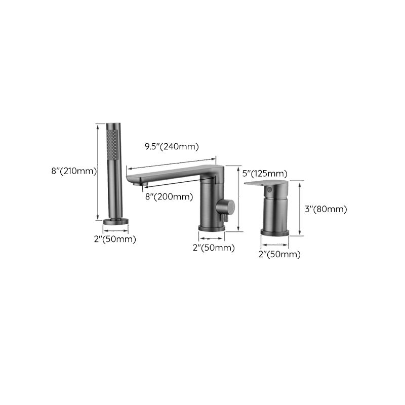 Contemporary Bathroom Faucet Deck Mounted Bathroom Faucet with Low Arc Clearhalo 'Bathroom Remodel & Bathroom Fixtures' 'Bathtub Faucets' 'bathtub_faucets' 'Home Improvement' 'home_improvement' 'home_improvement_bathtub_faucets' 1200x1200_9af4514f-a471-440b-a7af-e5a9914f8c48