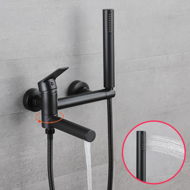 Lever Handle Tub Faucet Wall Mount Shower Hose Swivel Spout Bath Filler with Handshower Clearhalo 'Bathroom Remodel & Bathroom Fixtures' 'Bathtub Faucets' 'bathtub_faucets' 'Home Improvement' 'home_improvement' 'home_improvement_bathtub_faucets' 1200x1200_9b10789f-0a80-4437-a90f-a5ca5b48c4f4