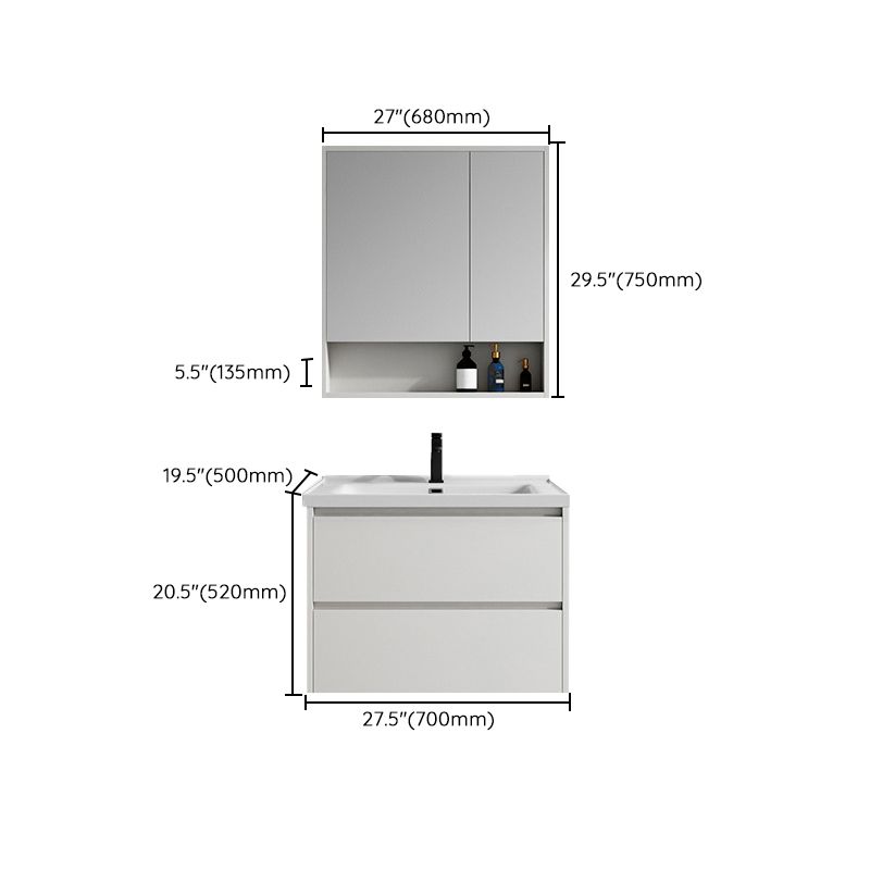 White Wood Vanity Wall Mount Glam Single Sink Mirror Bathroom Vanity with Drawers Clearhalo 'Bathroom Remodel & Bathroom Fixtures' 'Bathroom Vanities' 'bathroom_vanities' 'Home Improvement' 'home_improvement' 'home_improvement_bathroom_vanities' 1200x1200_9b10a337-4aa4-4dad-8fdd-91ad0aeefc8e