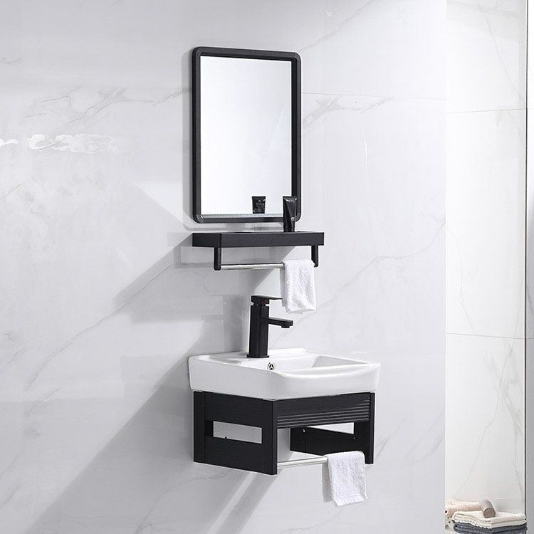 Wall Mount Metal Modern Sink Vanity with Sink for Bathroom in Black Clearhalo 'Bathroom Remodel & Bathroom Fixtures' 'Bathroom Vanities' 'bathroom_vanities' 'Home Improvement' 'home_improvement' 'home_improvement_bathroom_vanities' 1200x1200_9b4f8b90-73f4-4540-8640-40054ef7364e